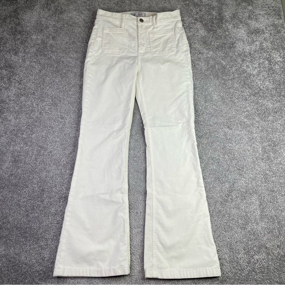 Gap Pants Women’s 25 Petite Ivory Flare High Rise Corduroy Patch Pockets Preppy